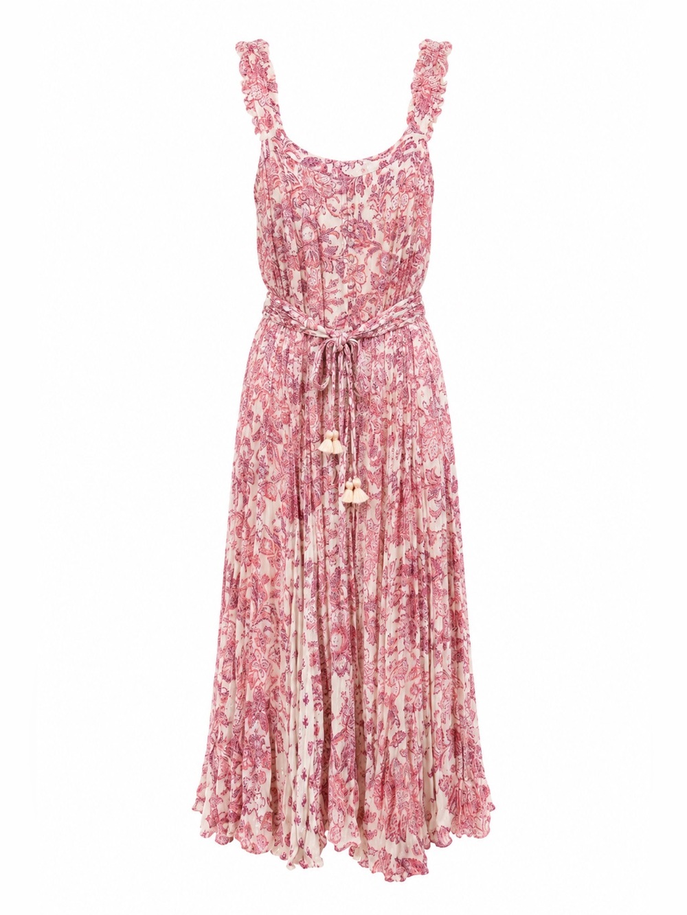 HEMANT & NANDITA Suki Crinkle Rayon Metallic Long Dress With Tie Up Belt SIZE L